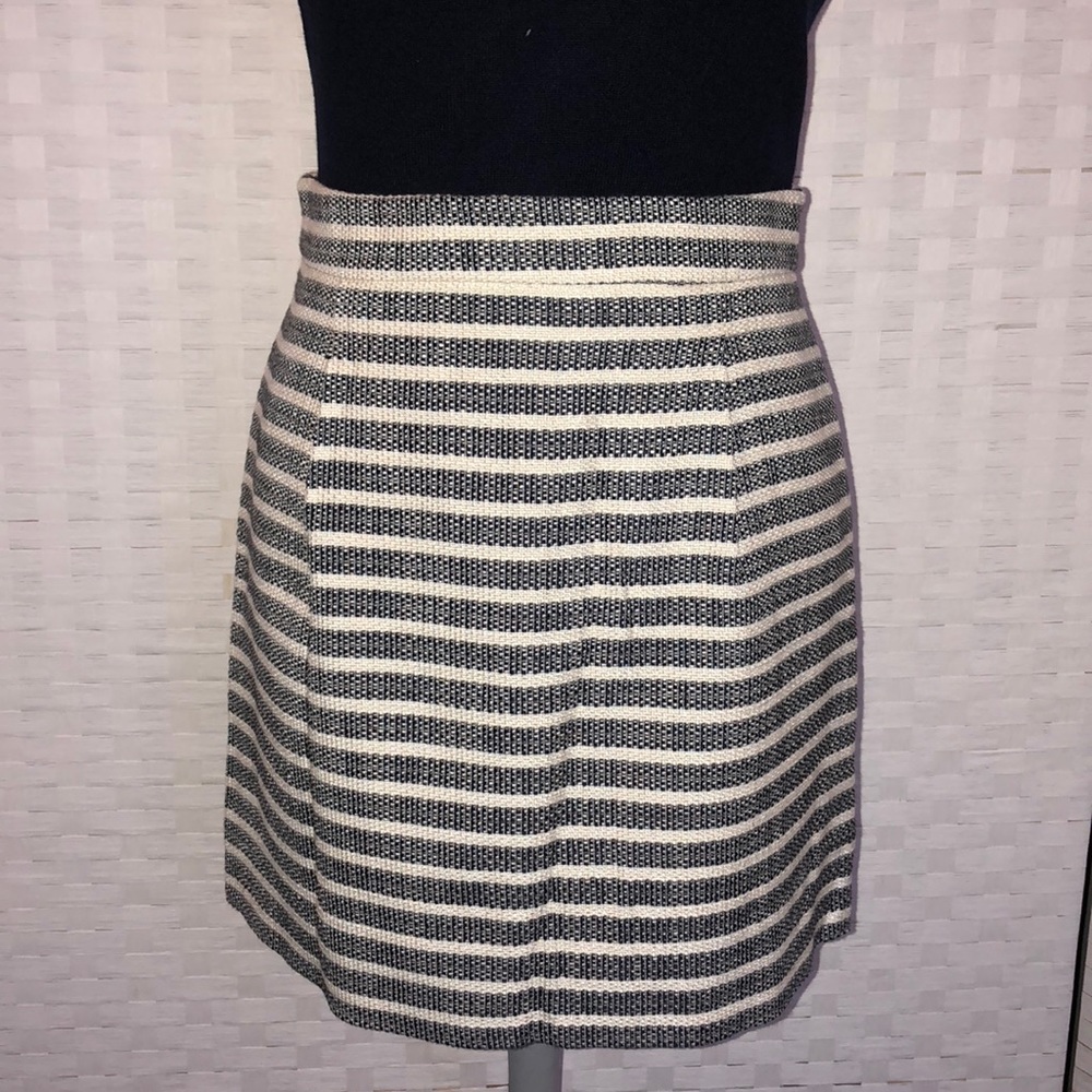 NWOT J. Crew navy and cream striped skirt Sz 2